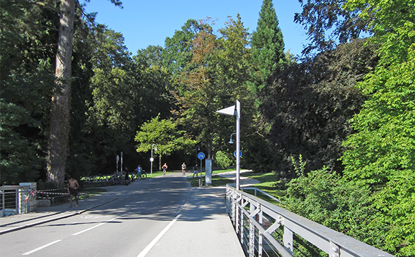 Bridge in Constance over the Rhine river. For bikes only