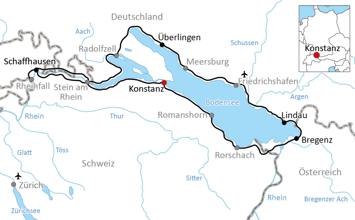 Map for the sporty cycle tour around Lake Constance