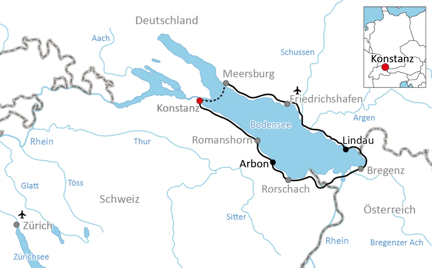 Map for the Weekend Trip at Lake Constance