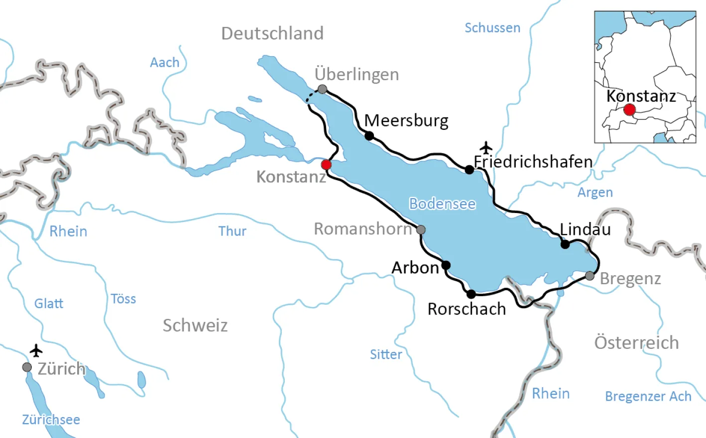 Karte zum Bodensee-Urlaub mit Kindern