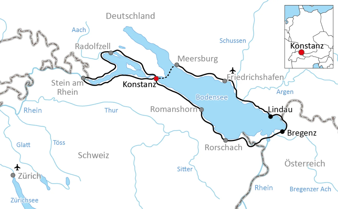 Map for the cycle tour around Lake Constance for sports enthusiasts