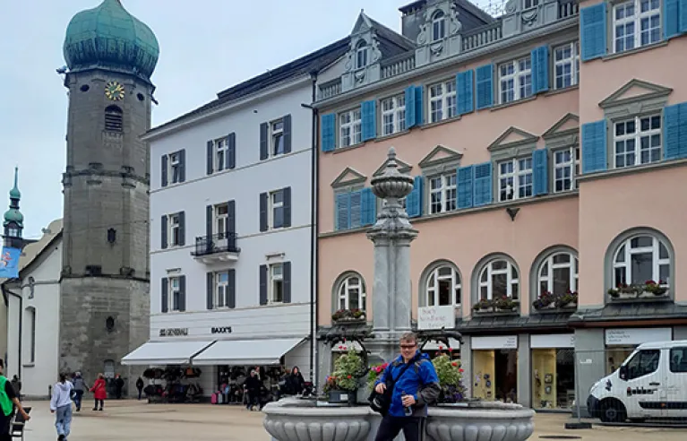 Fountain and lake chapel in Bregenz