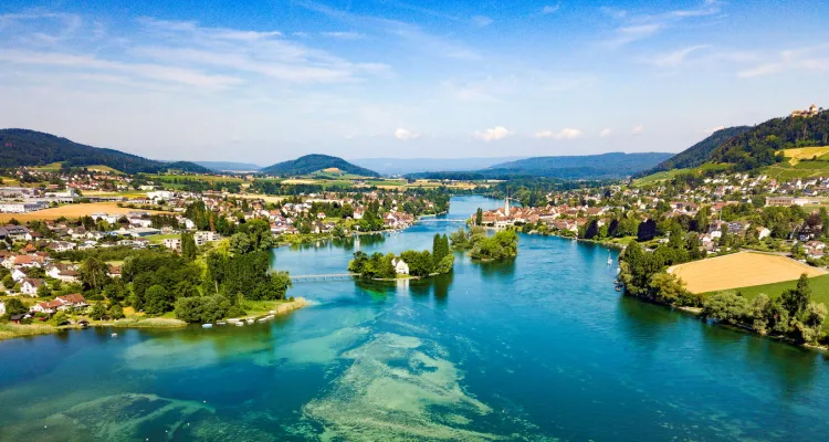 View of Stein am Rhein and the island of Werd